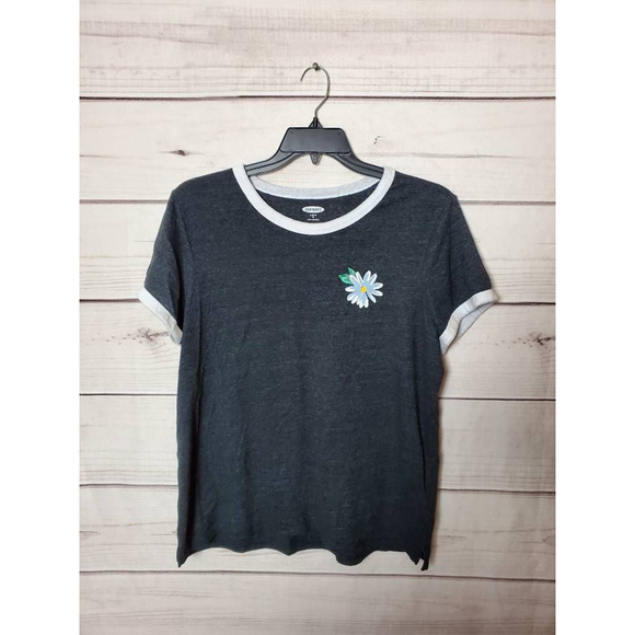 Old Navy Tops - Old Navy Womens Ringer T-Shirt Gray Heathered Floral Short Sleeve XL